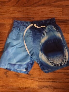 Blue Shark Print Swim Trunks